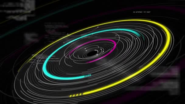 Animation Data Processing Circles Black Background Global Business Digital Interface — Vídeo de Stock