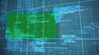 Yeşil zemin üzerinde yeşil şekilli veri işleme animasyonu. küresel veri işleme, teknoloji ve dijital arayüz kavramı dijital olarak oluşturulmuş video.