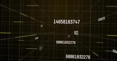 Siyah arkaplanda veri işleme animasyonu. küresel finansman, bilgisayar ve dijital arayüz kavramı dijital olarak oluşturulmuş video.