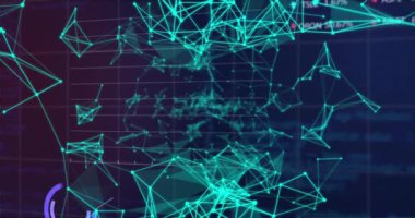 Finansal veri işleme ve siyah arkaplan üzerindeki bağlantı ağlarının animasyonu. küresel iş, finans ve dijital arayüz kavramı dijital olarak oluşturulmuş video.