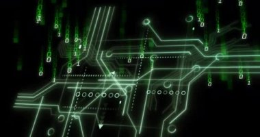 Siyah arkaplanda veri işleme animasyonu. küresel iş ve dijital arayüz kavramı dijital olarak oluşturulmuş video.