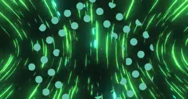 Animation Green Dots Black Space Green Lights Moving Fast Colour — ストック動画