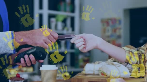 Animation Fallender Hände Bei Der Benutzung Von Zahlungsterminals Globales Einkaufen — Stockvideo