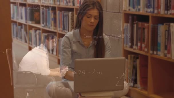Animation Mathematical Formulas Caucasian Female Student Education Learning Concept Digitally — ストック動画