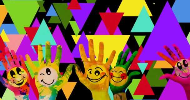 Animation Hands Triangles Black Background Universal Childrens Day Celebration Concept — ストック動画
