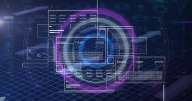 Mavi arkaplanda veri işleme animasyonu. Sosyal medya ve dijital arayüz konsepti dijital olarak oluşturulmuş video.