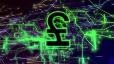 Animation of data processing and pound symbol on black background. Global business and digital interface concept digitally generated video.