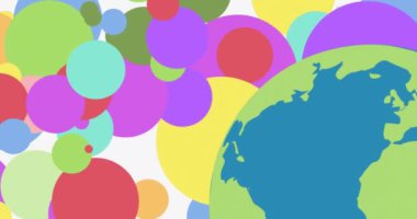 Beyaz arka planda beneklerin ve kürenin animasyonu. Evrensel çocuklar günü ve dijital olarak üretilen video konsepti.