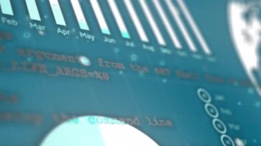 Animation of icons and data processing over blue background. global technology, computing and digital interface concept digitally generated video.