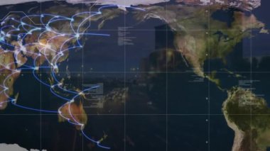 Veri işleme ve şehir haritasının animasyonu. küresel iş ve dijital arayüz kavramı dijital olarak oluşturulmuş video.