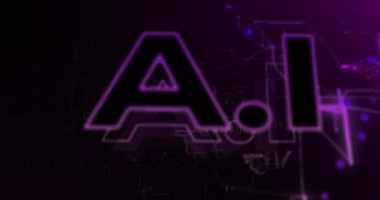 Siyah arkaplandaki noktalar üzerinde ai metin animasyonu. Sosyal medya ve dijital arayüz konsepti dijital olarak oluşturulmuş video.