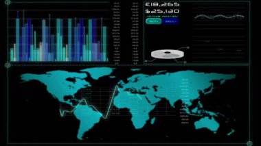 Siyah arkaplan üzerinde veri işleme animasyonu. küresel iş ve dijital arayüz kavramı dijital olarak oluşturulmuş video.