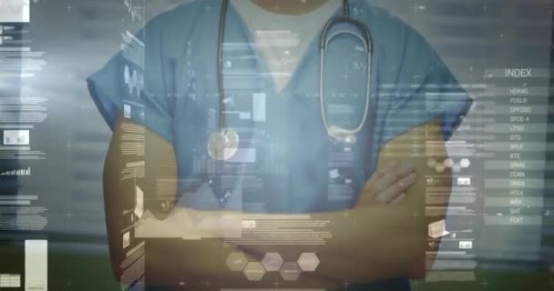 Animation Data Processing Caucasian Male Doctor Smiling Global Medicine Digital — Stock Video