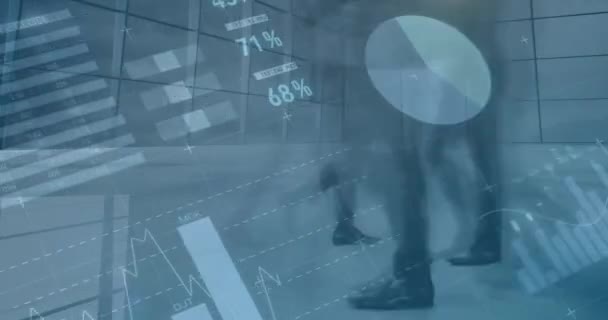 Animation Financial Graphs Timelapse Legs Diverse Businesspeople Walking Office Business — Vídeos de Stock