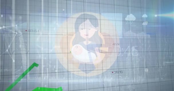 Animace Zpracování Finančních Dat Nad Matkou Dítětem Globální Obchod Finance — Stock video