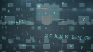 Mavi arka planda veri işleme ve asma kilit animasyonu. küresel iş ve dijital arayüz kavramı dijital olarak oluşturulmuş video.