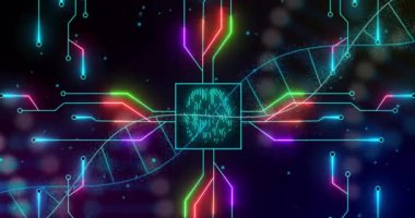 Siyah arkaplanda veri işleme animasyonu. küresel iş ve dijital arayüz kavramı dijital olarak oluşturulmuş video.