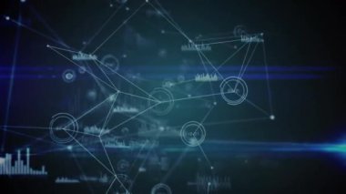 Digital animation of network of connections spinning and data processing against blue background. Global networking and technology concept
