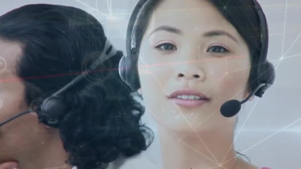 Animaatio Verkon Yhteyksiä Yli Onnellinen Aasialainen Nainen Konsultti Liiketoiminta Yhteydet — kuvapankkivideo