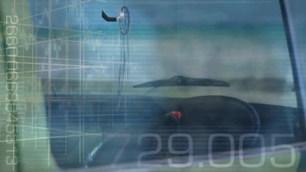 汽车内部财务数据的动画化 金融和运输概念数码视频 — 图库视频影像