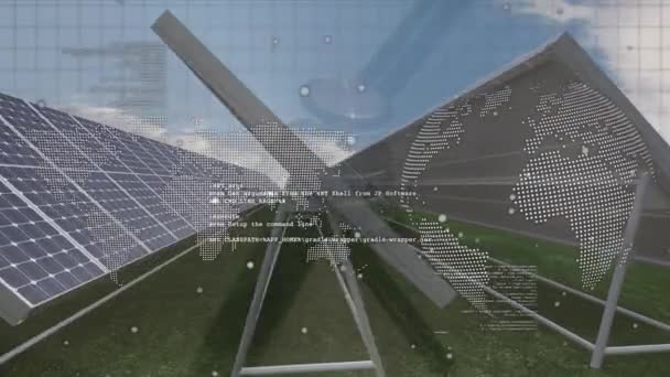 Animation Globe Data Processing Solar Panels Environment Sustainability Ecology Renewable — Stockvideo