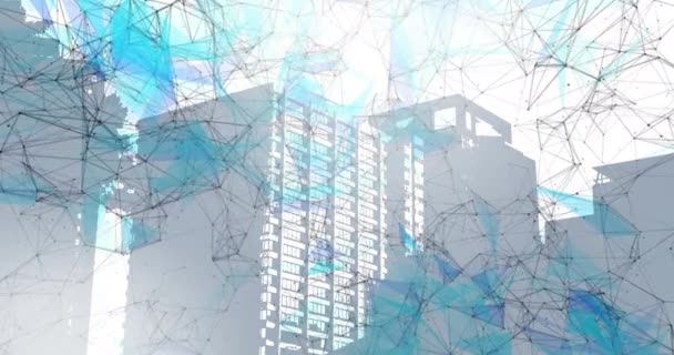 在城市景观上的白色背景上的连接网络动画 全球连接 计算和数字接口概念数字生成的视频 — 图库视频影像