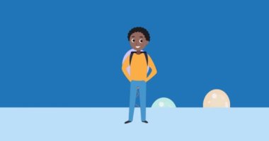 Animation of schoolboy icon on blue background. Universal childrens day and celebration concept digitally generated video.