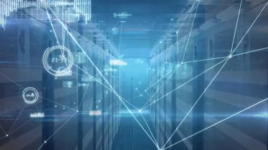 Sunucu odasındaki bağlantı ağının animasyonu. küresel iş ve dijital arayüz kavramı dijital olarak oluşturulmuş video.