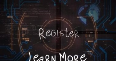 Register and learn more text against scope scanning over covid-19 cell and blood vessels. covid-19 pandemic and social media networking technology concept