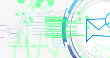 Beyaz arkaplanda veri işleme üzerine zarf simgesinin canlandırması. Sosyal medya ve dijital arayüz konsepti dijital olarak oluşturulmuş video.