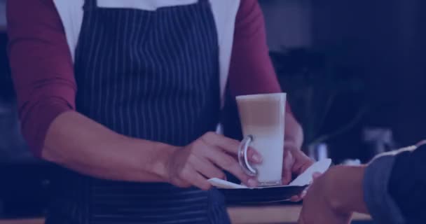 Animação Interface Digital Sobre Barista Está Fazendo Café Conexões Globais — Vídeo de Stock