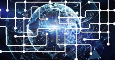 Dünya üzerindeki ağ bağlantılarının animasyonu. küresel bağlantılar, veri işleme ve dijital arayüz konsepti dijital olarak oluşturulmuş video.