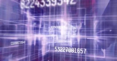 Kredi kartıyla ödeme yapan farklı insanlar üzerinde veri işleme animasyonu. küresel finansman, bilgisayar ve dijital arayüz kavramı dijital olarak oluşturulmuş video.