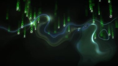 Siyah arkaplanda veri işleme animasyonu. küresel iş ve dijital arayüz kavramı dijital olarak oluşturulmuş video.