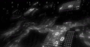 Siyah arkaplanda veri işleme animasyonu. küresel iş ve dijital arayüz kavramı dijital olarak oluşturulmuş video.
