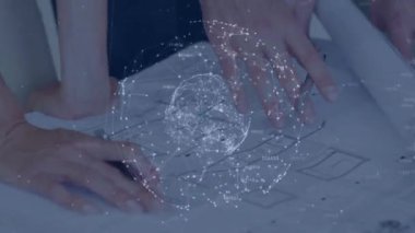 Kafkasyalı iş adamlarının elleri üzerinden bağlantı ağının animasyonu. küresel iş, bağlantılar ve teknoloji konsepti dijital olarak oluşturulmuş video.