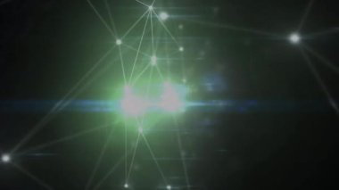 Digital animation of glowing network of connections against green background. global networking and technology concept