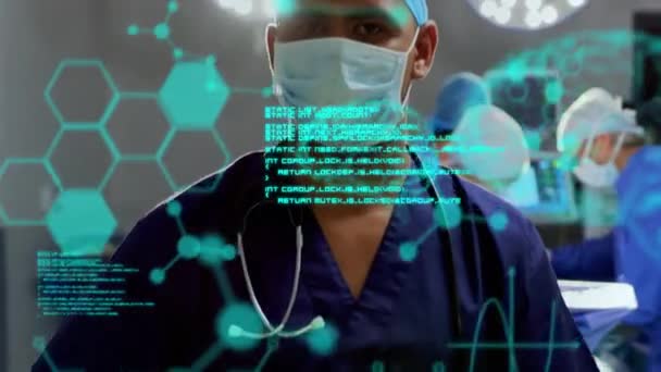Animation Scientific Data Processing Chemical Structures Diverse Surgeons Operating Global — Vídeo de Stock