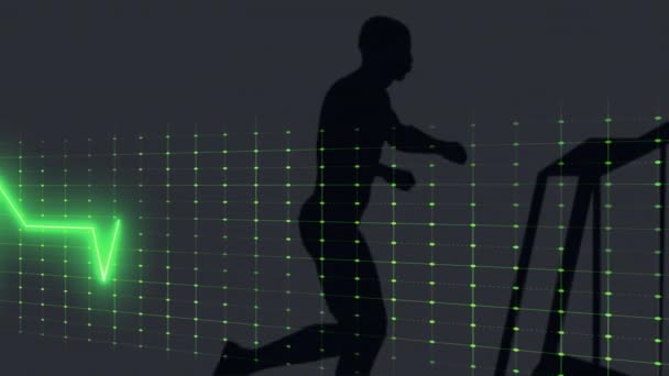 Animation Cardiograph Silhouette Man Running Health Fitness Digital Interface Concept — Stockvideo