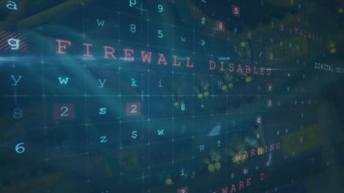 Sunucu üzerinden siber saldırı metni ve veri işleme animasyonu. küresel çevrimiçi güvenlik, dijital arayüz ve dijital olarak oluşturulmuş video işleme kavramı.