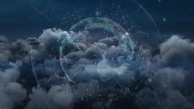 Bulutlar üzerindeki bağlantılardan oluşan dünyanın animasyonu. küresel ağ, bağlantılar, veri ve teknoloji konsepti dijital olarak oluşturulmuş video.