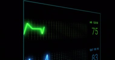 Siyah arkaplandaki kardiyografın animasyonu. Sağlık, zindelik ve dijital arayüz kavramı dijital olarak oluşturulmuş video.
