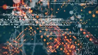 Siyah arkaplanda veri işleme animasyonu. Sosyal medya ve dijital arayüz kavramı dijital olarak oluşturulmuş video.