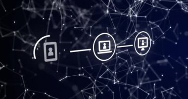 Simgelerle bağlantı ağının animasyonu. küresel iş, ağlar, veri işleme, hesaplama ve dijital arayüz kavramı dijital olarak oluşturulmuş video.