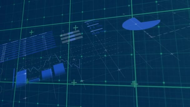 Digital Animation Statistical Data Processing Grid Network Blue Background Global — Vídeo de stock