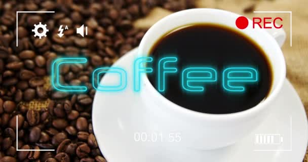 Animation Coffee Text Cup Coffee Relaxing Coffee Digital Interface Concept — Stockvideo