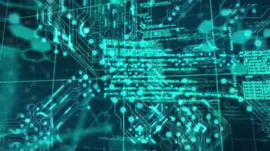 Siyah arkaplanda veri işleme animasyonu. Sosyal medya ve dijital arayüz kavramı dijital olarak oluşturulmuş video.