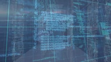 Sunucu odasında dünya ve veri işleme animasyonu. küresel bağlantılar, bilgisayar ve dijital arayüz konsepti dijital olarak oluşturulmuş video.