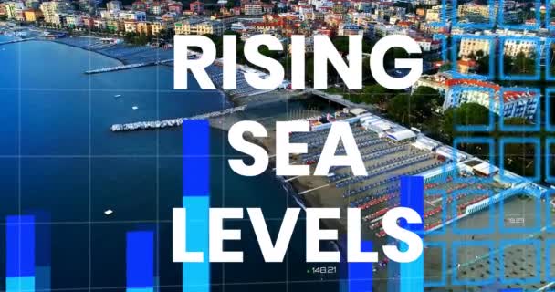 海平面上升对财务图表和海景的影响 全球变暖和气候变化概念数码视频 — 图库视频影像