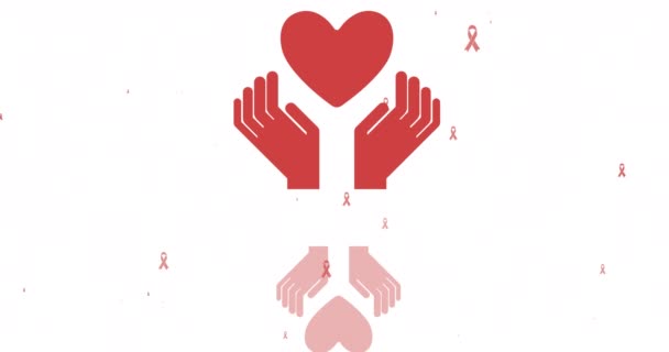 Animation Hands Heart Cancer Ribbons Icons White Background International Day — Stock Video